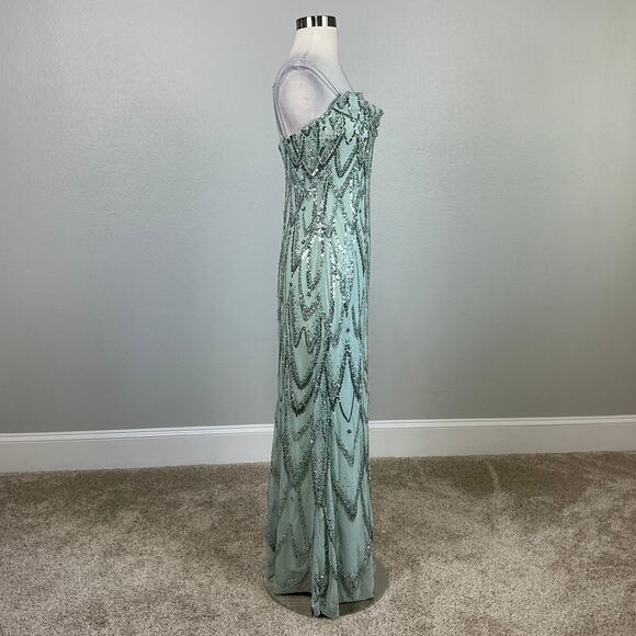 Betsy & Adam Sequined Column Evening Gown Green Size 2 Sleeveless Formal Dress - Picture 3 of 14
